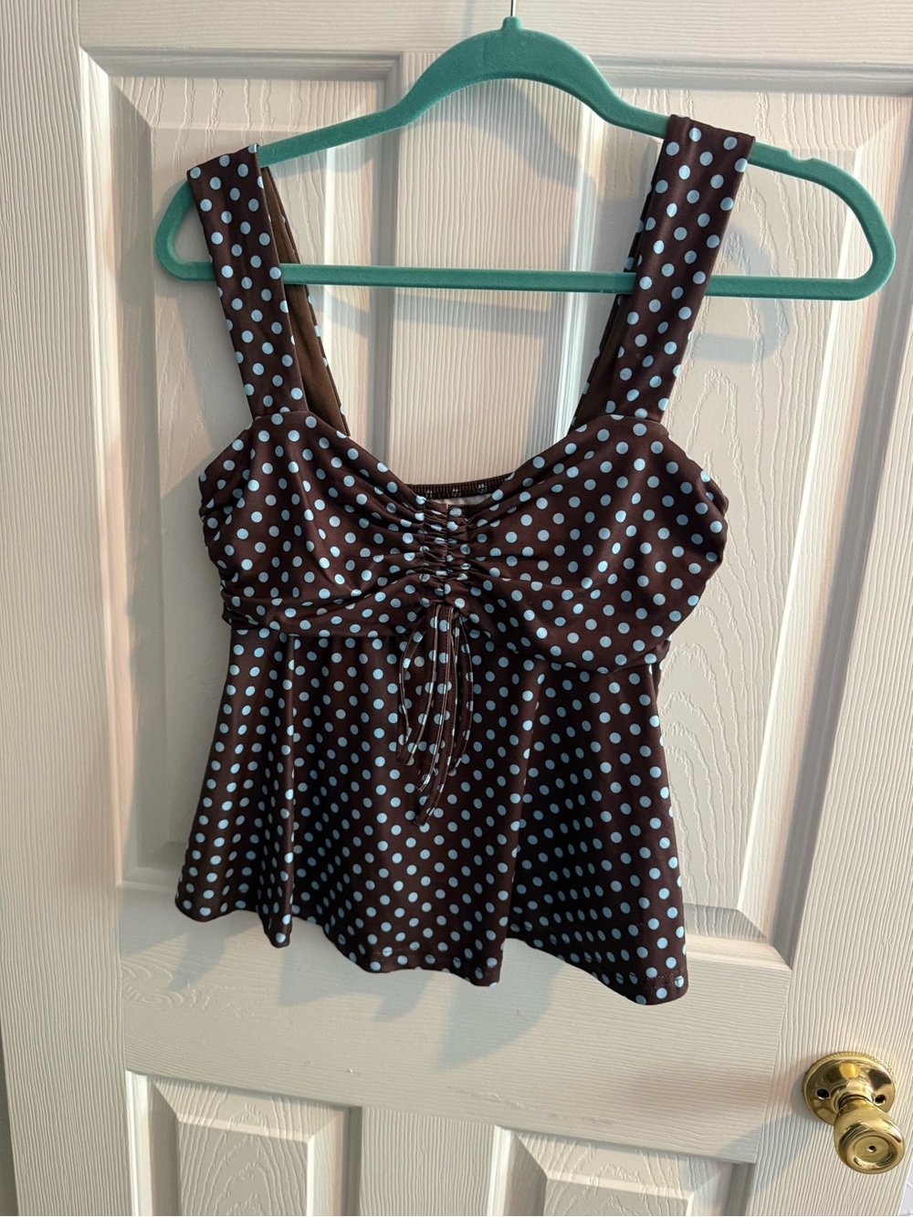 SHEIN Brown Tank Top with Light Blue Polka Dots